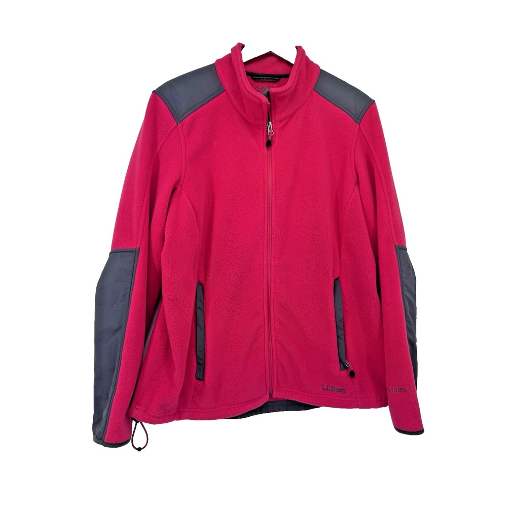 LL Bean Womens Pink grey Polartec Fleece Full Zip Jacket Hiking Colorblock L